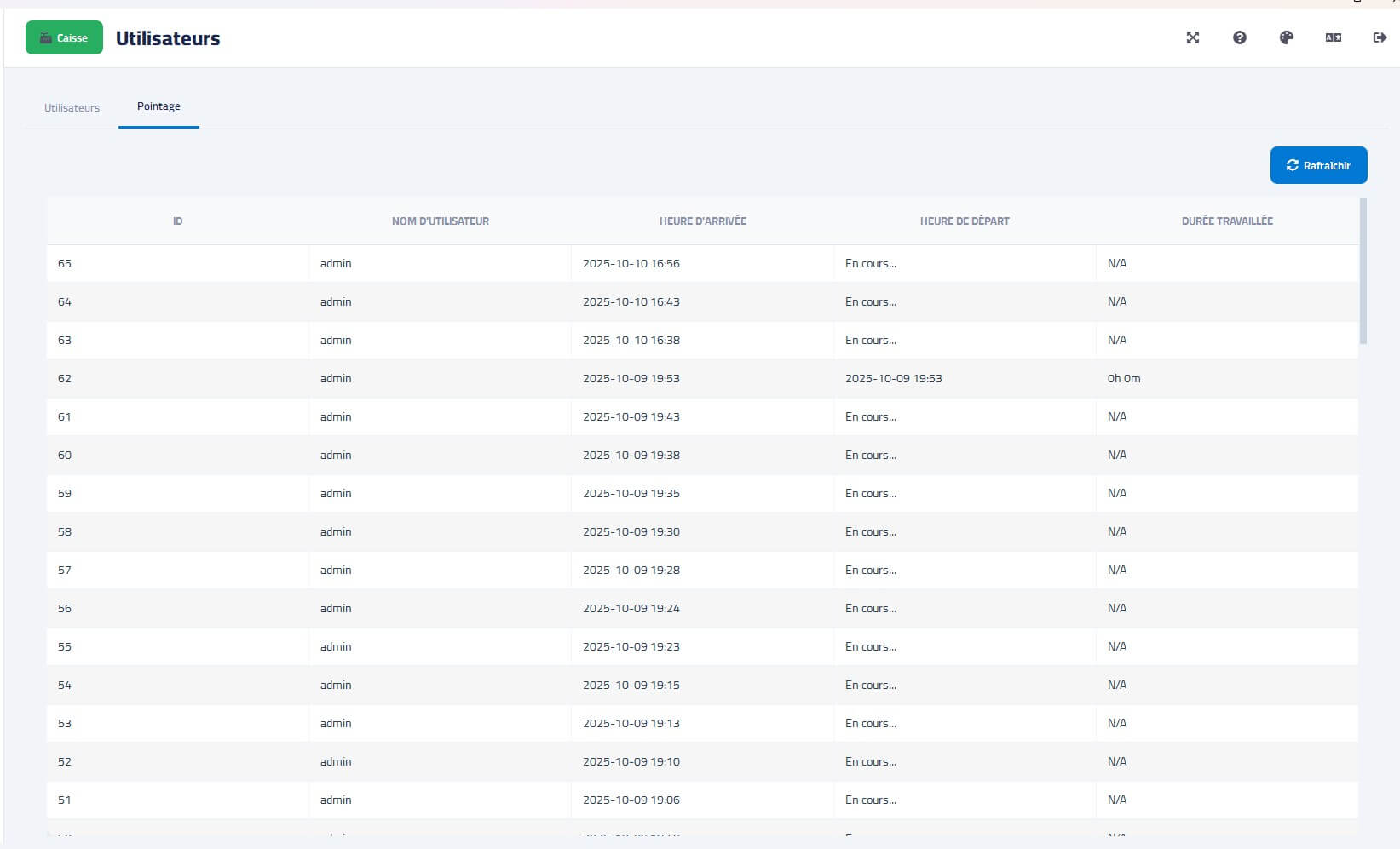 تتبع دوام الموظفين (Pointage)