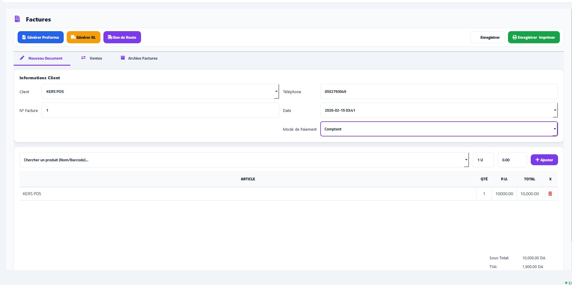 الفوترة و Bon de Livraison - KERS POS الجزائر