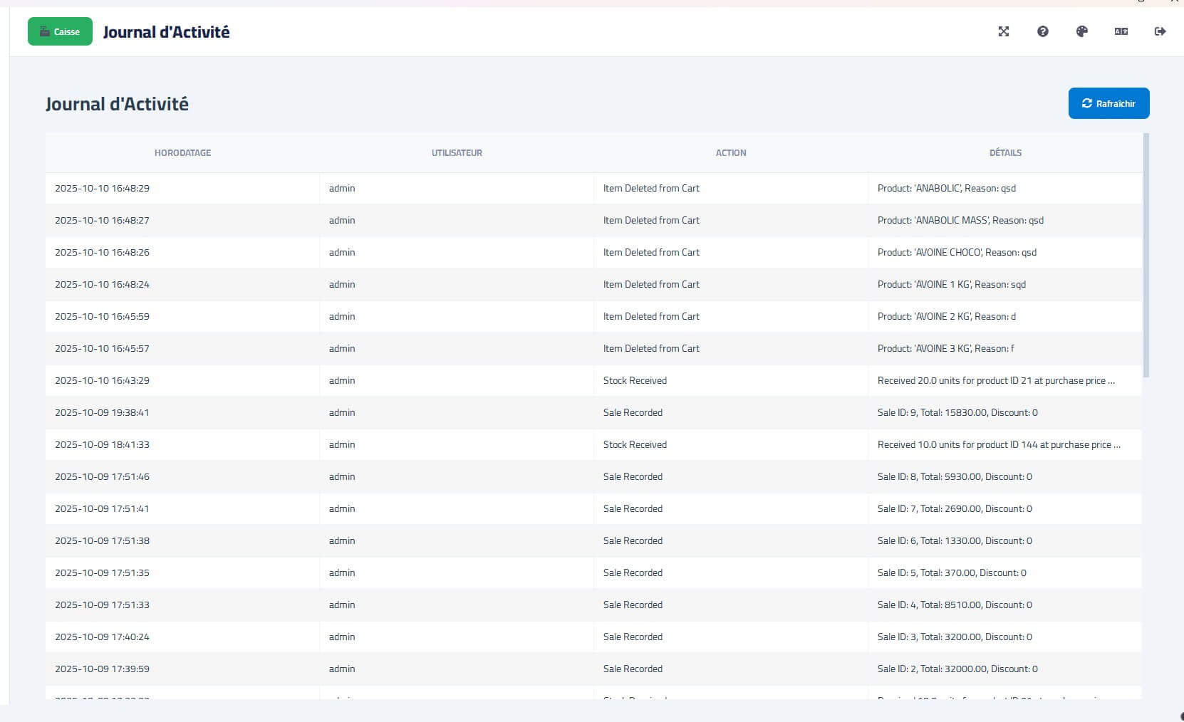 سجل النشاط اليومي (Journal d'Activité)